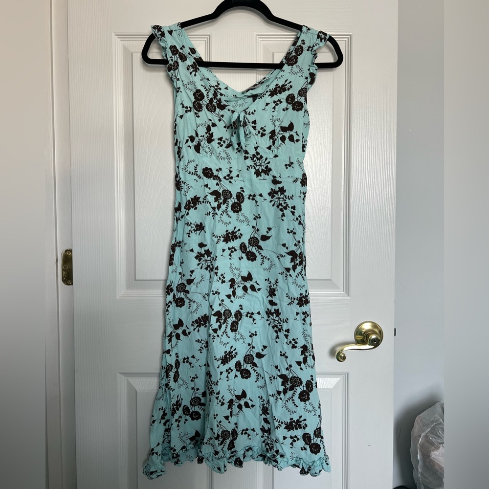 Vintage Blue & Brown Ruffle Sundress